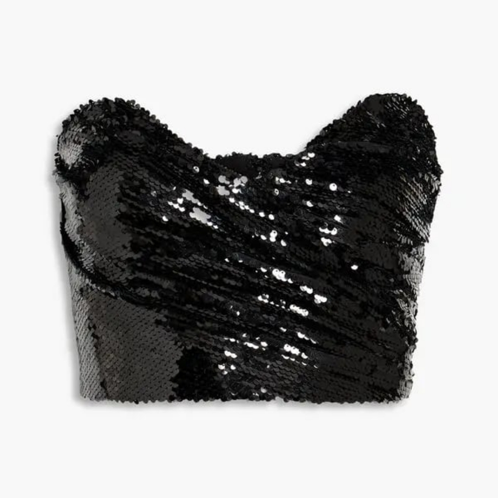 Ronny Kobo Black Sequin Corset Top, Size Small